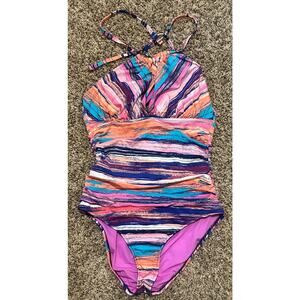 Liz Claiborne Women's One-Piece Pink & Orange Swimsuit Size 12